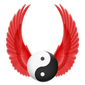 Yin Yang symbol with red wings